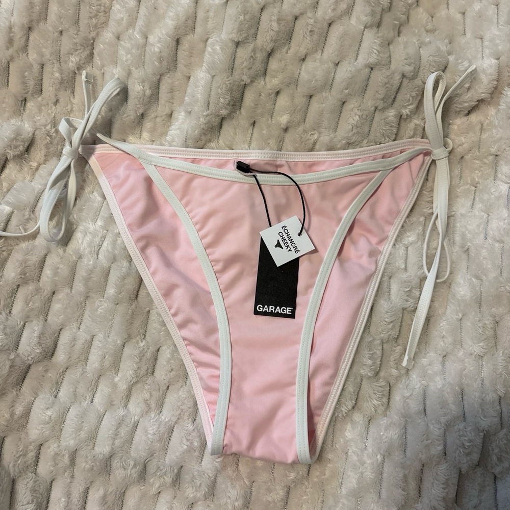 Garage Pink Bikini Bottom with White Trim and Tie Sides